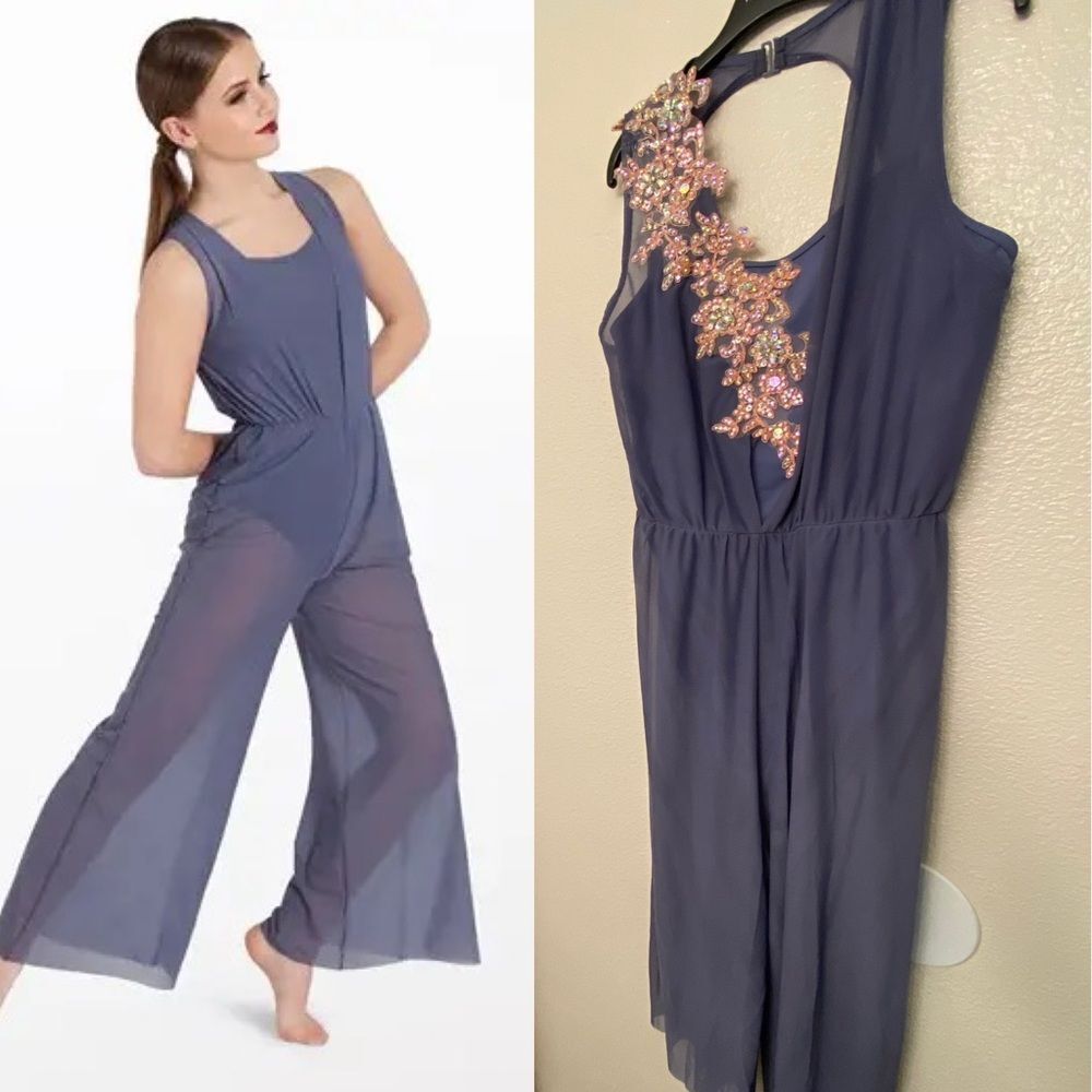 WEISSMAN solo custom Dance Costume Cowl blue Power Mesh Jumpsuit SM12126 LA